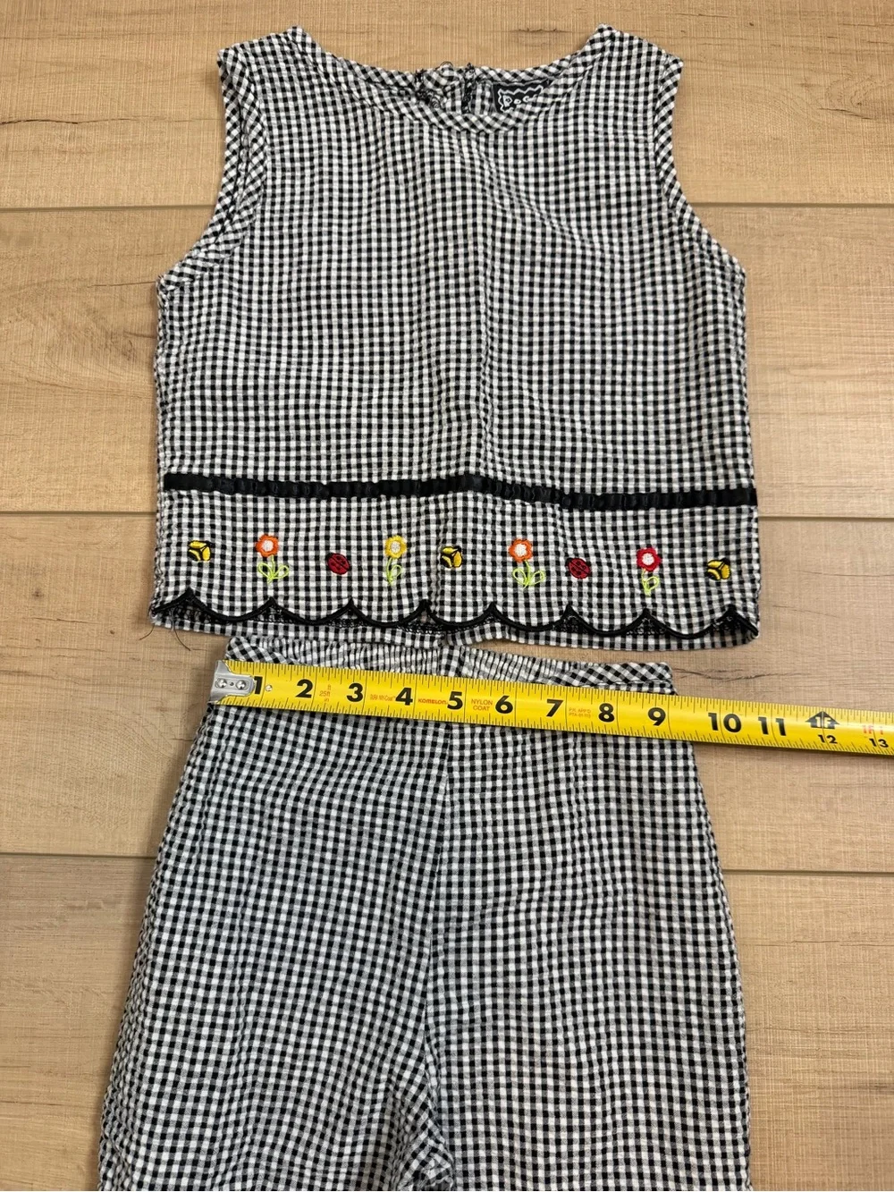 Vintage Pogo Club Gingham Matching Set Embroidered Floral Cottagecore Girls 7/8